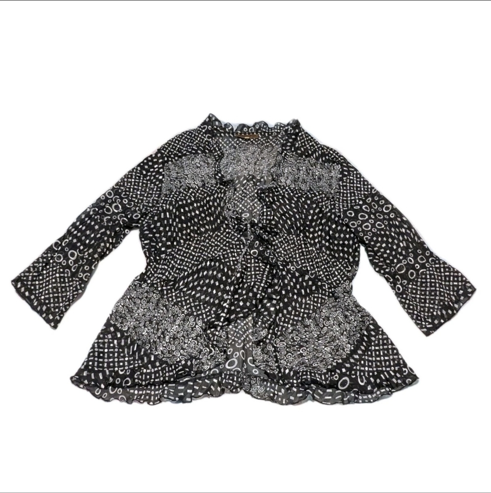 Notations Blouse Top Womens Size 1X Black White Front Tie Closure Light Weight
